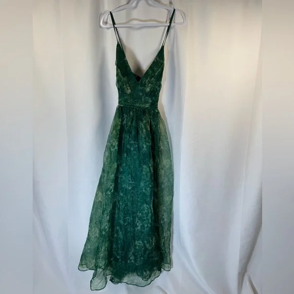Lulus Romance That Wows Green Floral Print Organza Maxi Dress XL - Picture 2 of 8